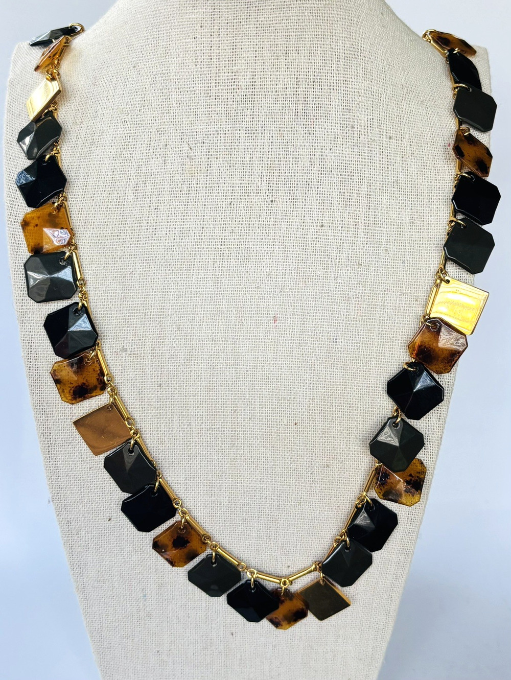 Kate Spade Cartwheel Black Multi Square charms Statement Necklace Gold Tone